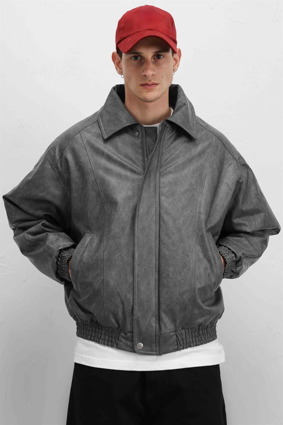 Oversized Leather Bomber Jacket