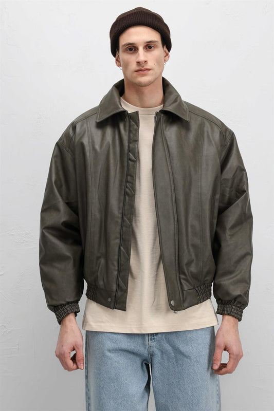 Oversized Leather Bomber Jacket