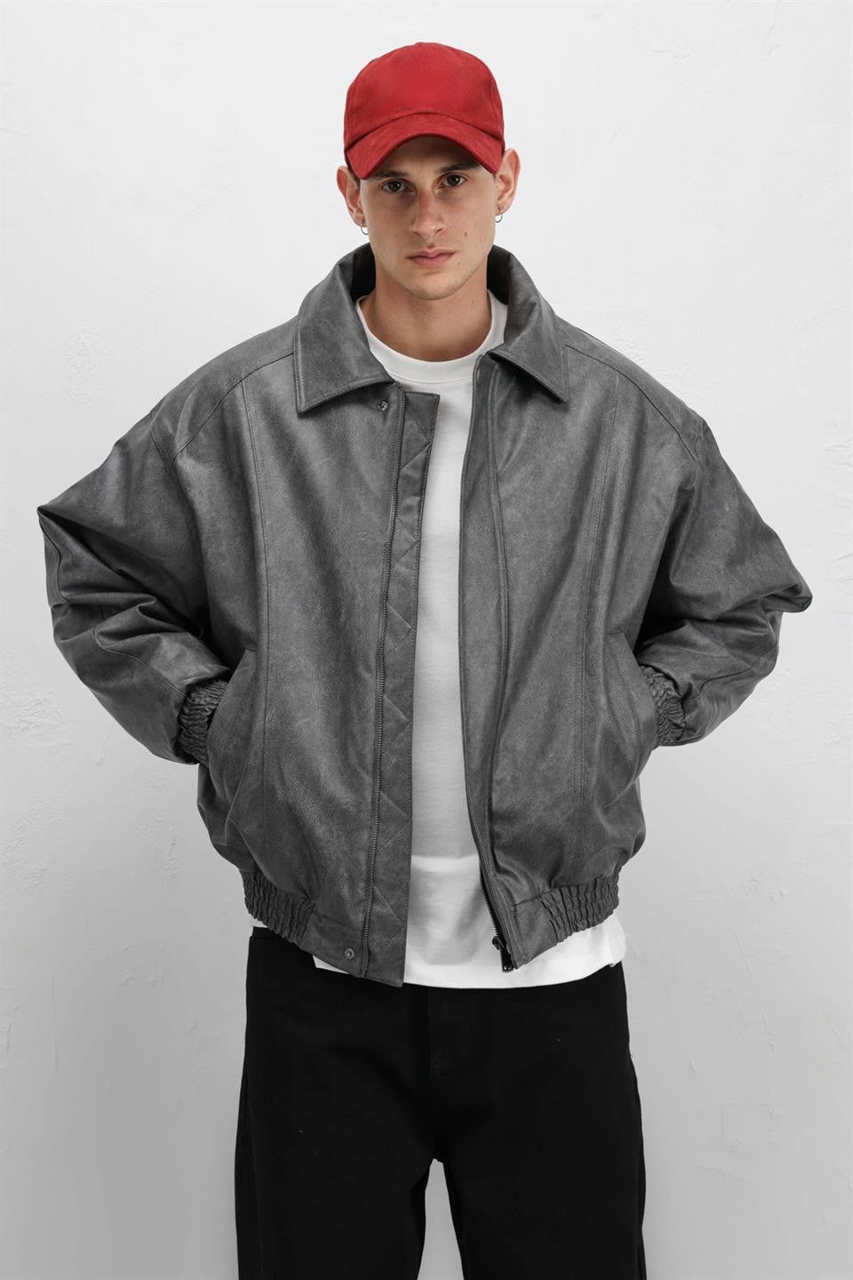 Oversized Leather Bomber Jacket