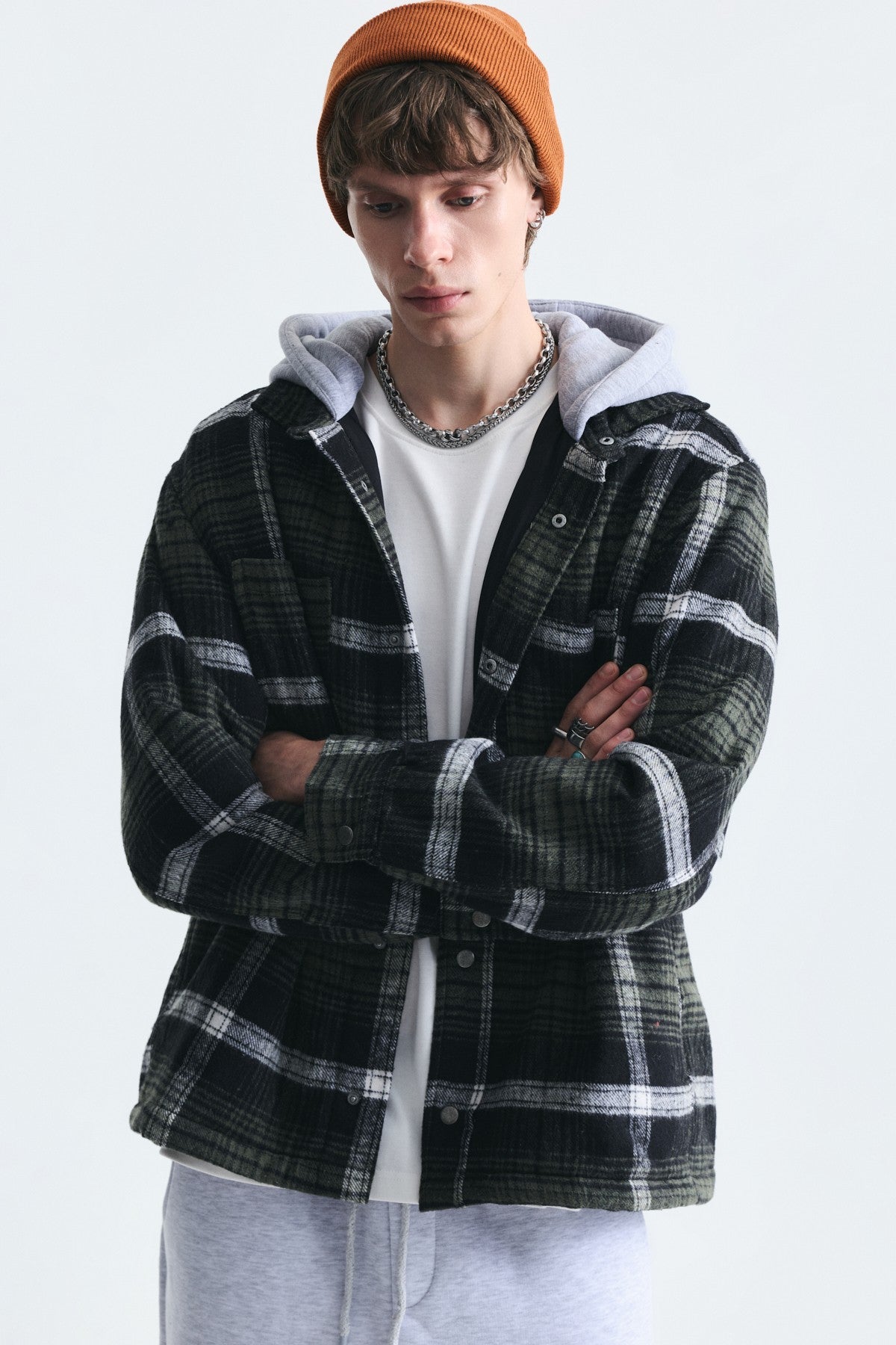 Polo-Neck Jacket with Checkered Pattern
