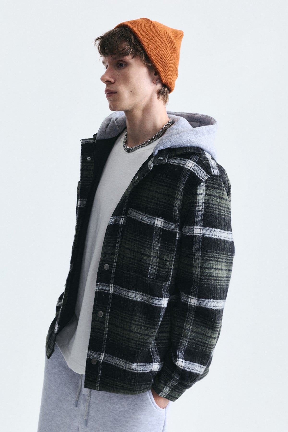 Polo-Neck Jacket with Checkered Pattern
