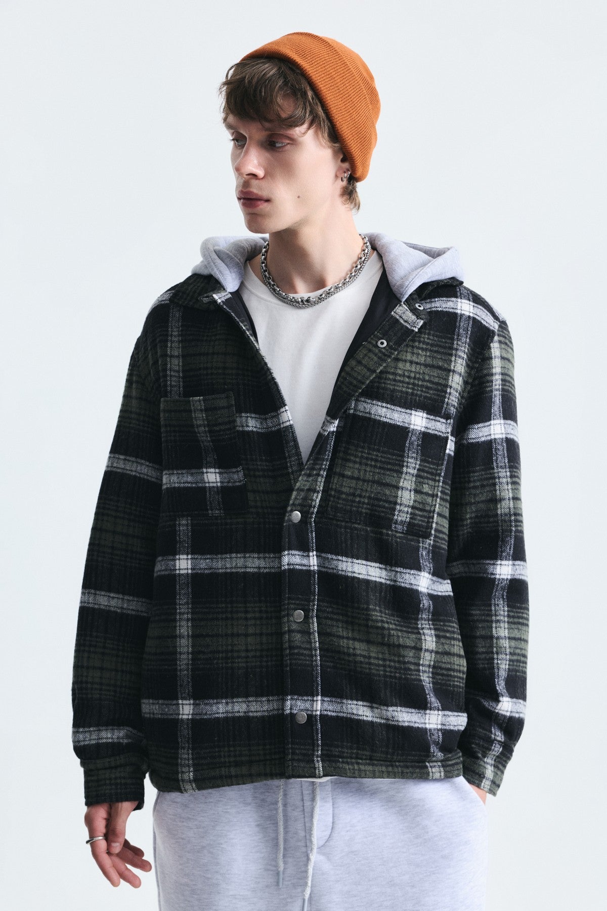 Polo-Neck Jacket with Checkered Pattern