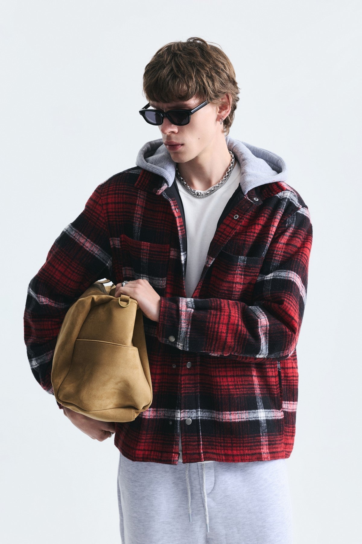Polo-Neck Jacket with Checkered Pattern