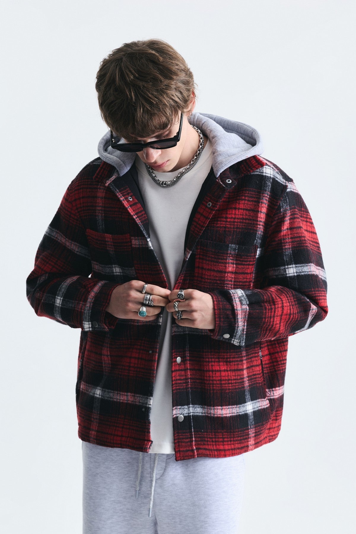Polo-Neck Jacket with Checkered Pattern
