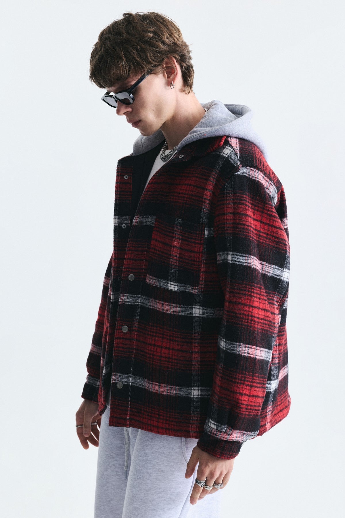 Polo-Neck Jacket with Checkered Pattern