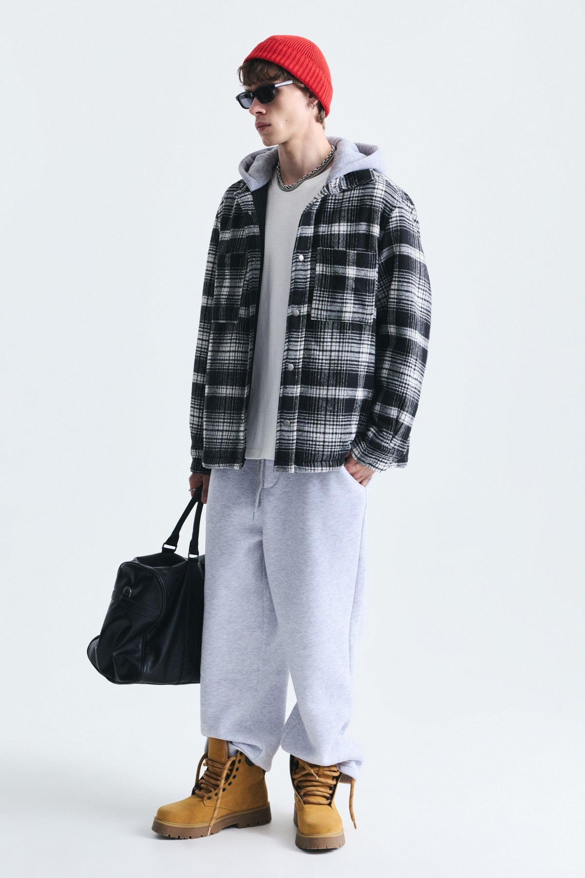 Polo-Neck Jacket with Checkered Pattern