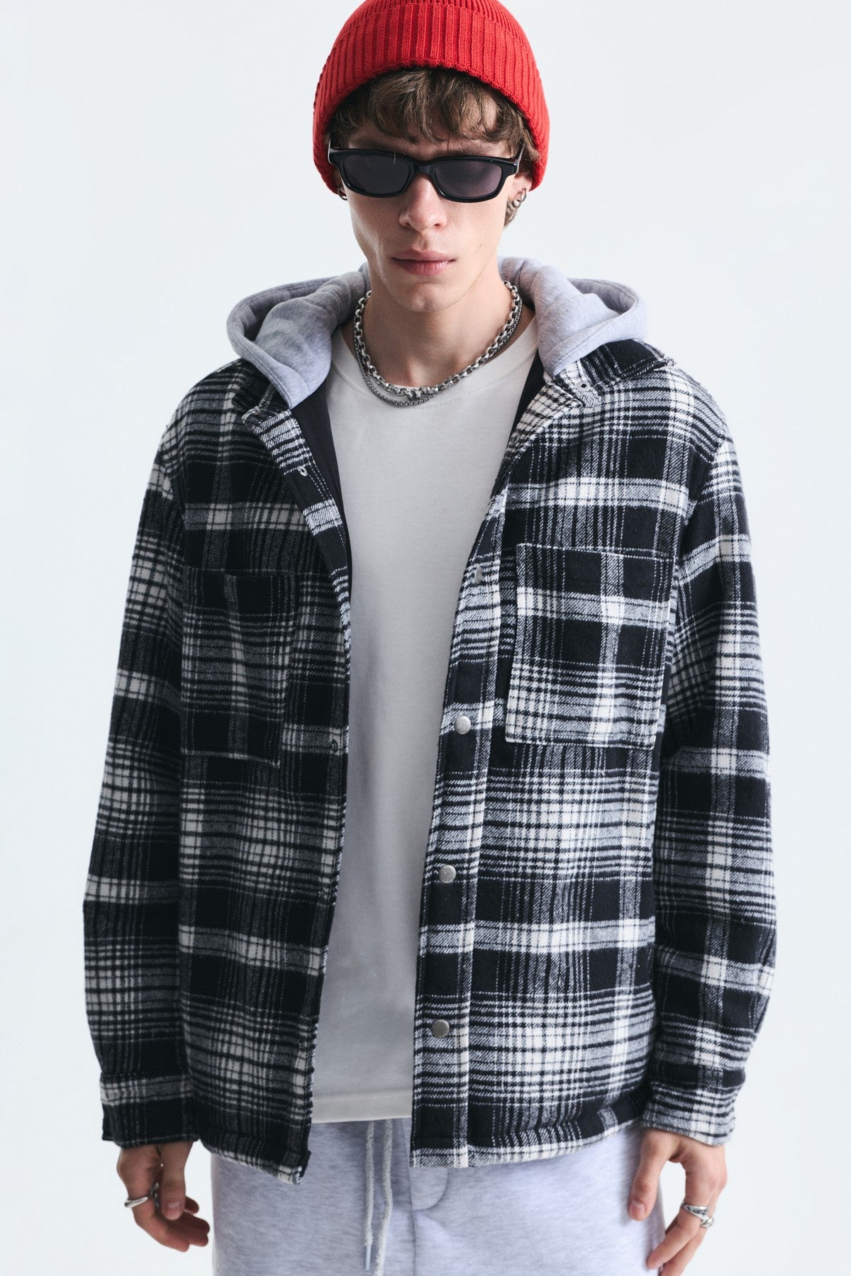 Polo-Neck Jacket with Checkered Pattern