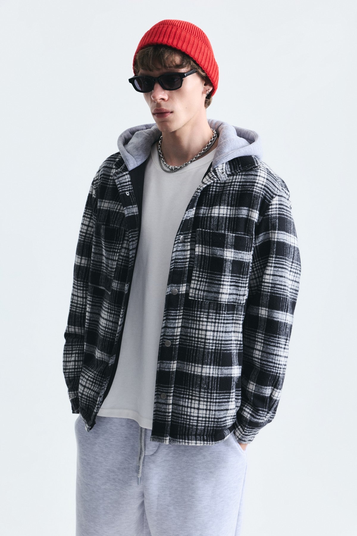 Polo-Neck Jacket with Checkered Pattern