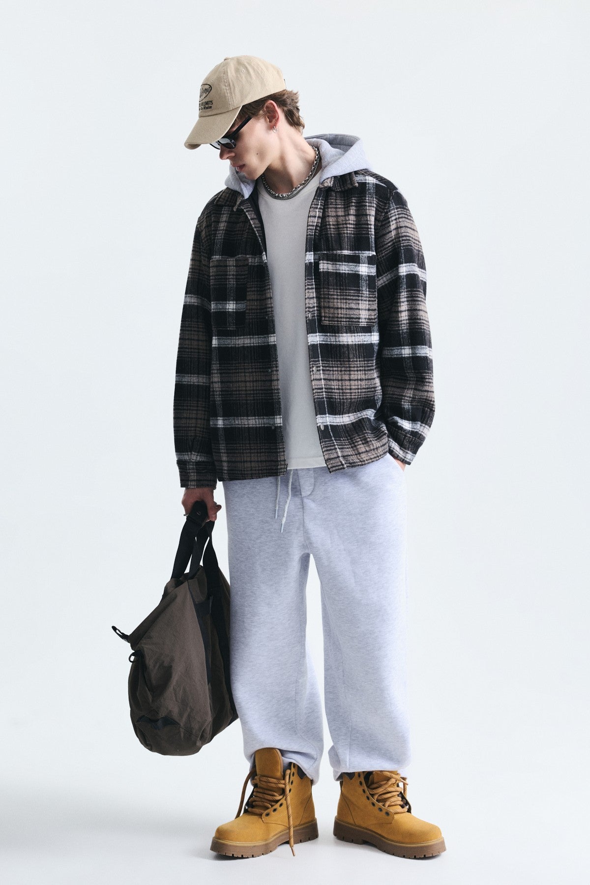 Polo-Neck Jacket with Checkered Pattern