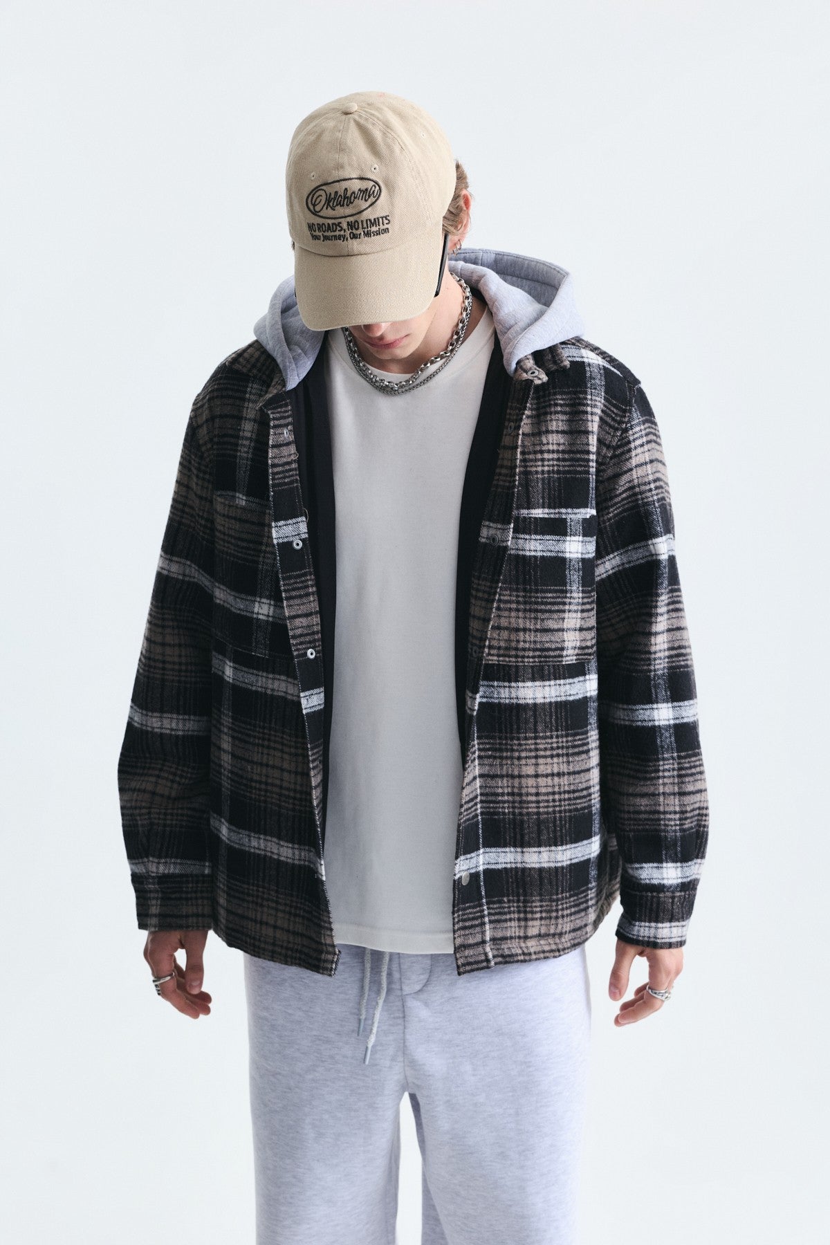 Polo-Neck Jacket with Checkered Pattern