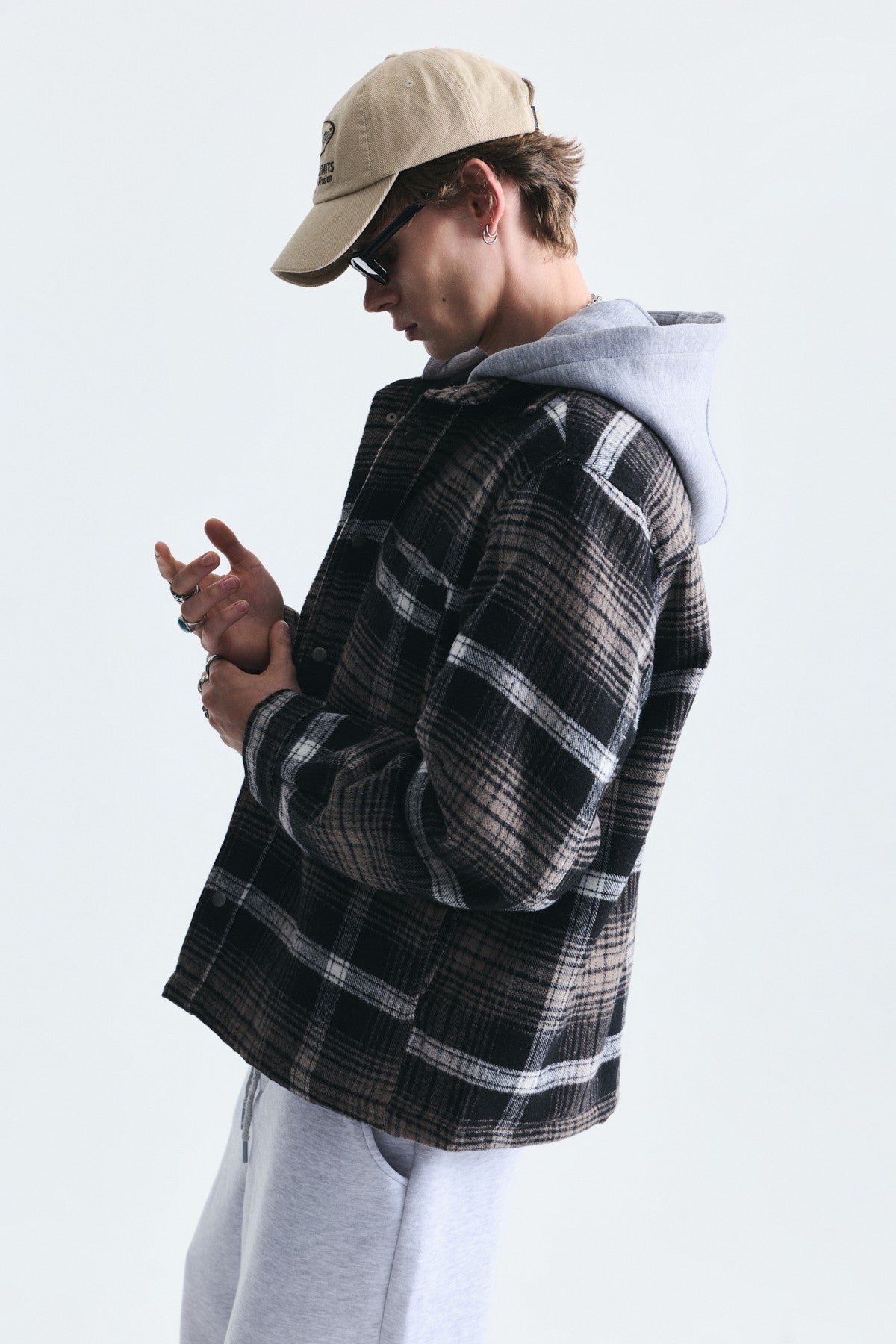 Polo-Neck Jacket with Checkered Pattern