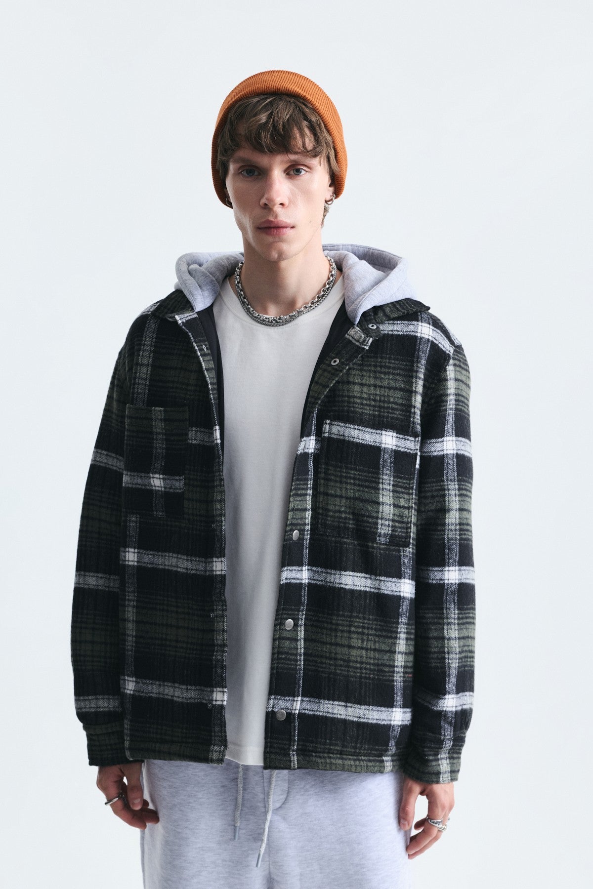 Polo-Neck Jacket with Checkered Pattern