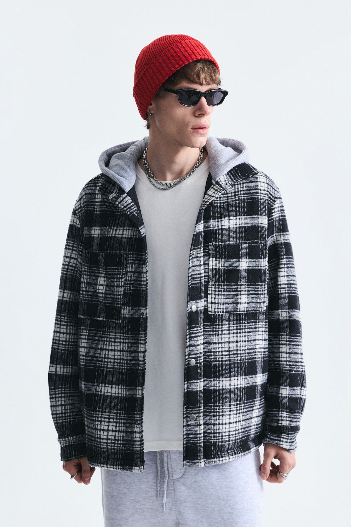 Polo-Neck Jacket with Checkered Pattern