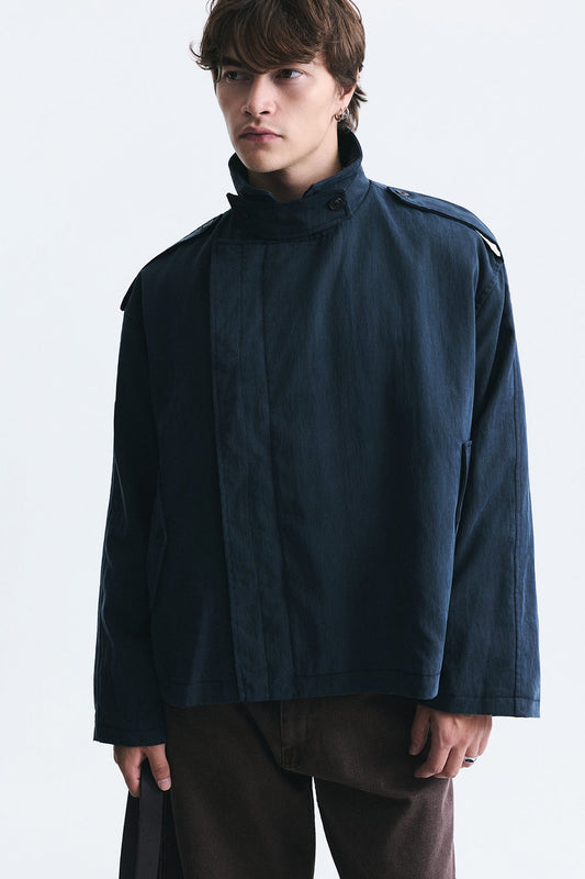 Oversized Button-Up Stand-Up Collar Coat