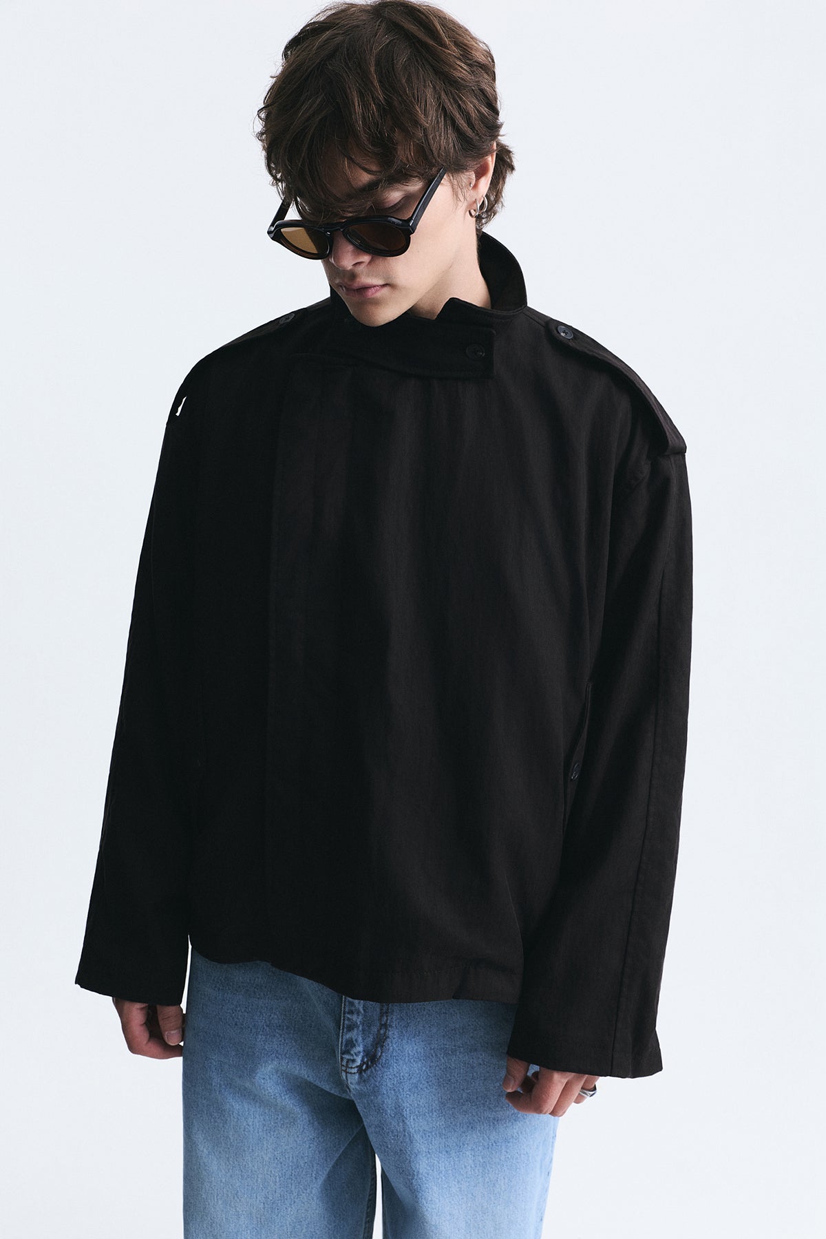 Oversized Button-Up Stand-Up Collar Coat