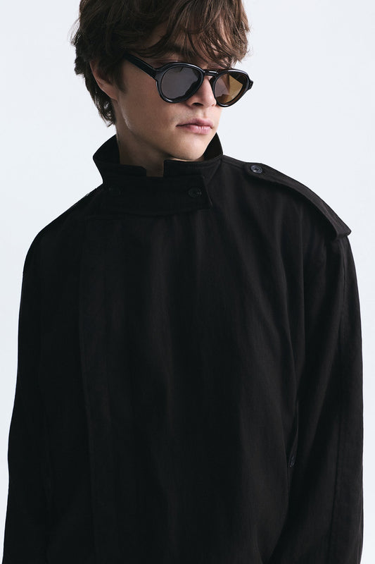 Oversized Button-Up Stand-Up Collar Coat