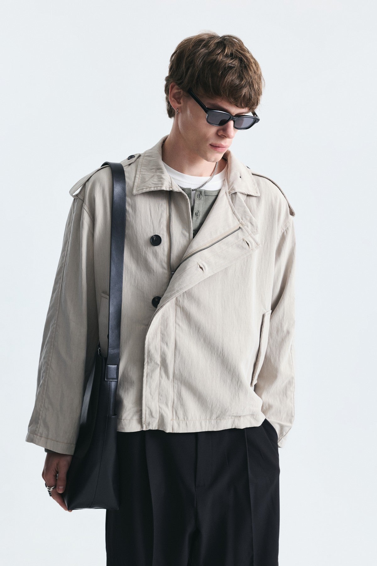 Oversized Button-Up Stand-Up Collar Coat