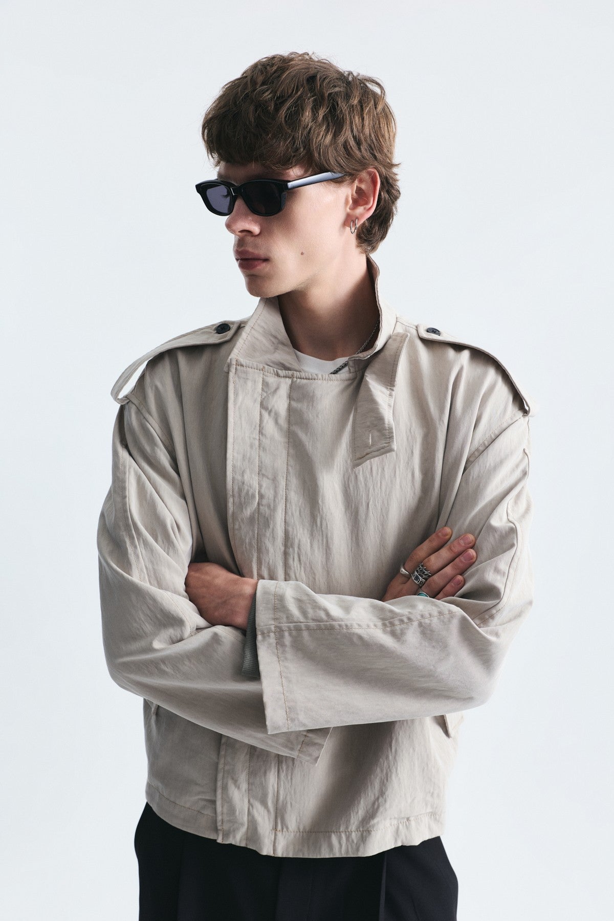 Oversized Button-Up Stand-Up Collar Coat