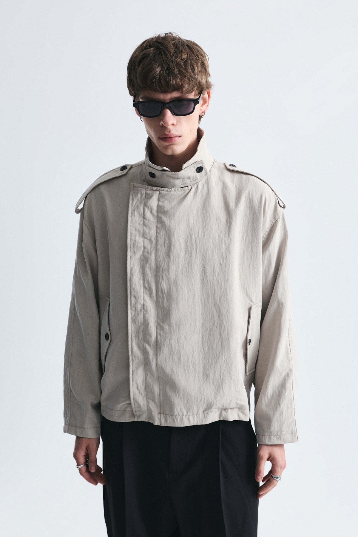 Oversized Button-Up Stand-Up Collar Coat