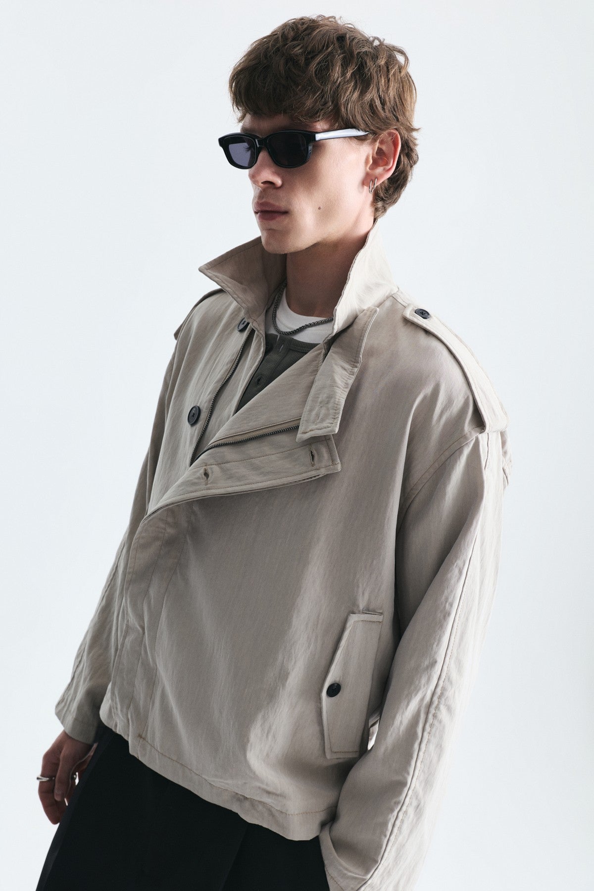 Oversized Button-Up Stand-Up Collar Coat