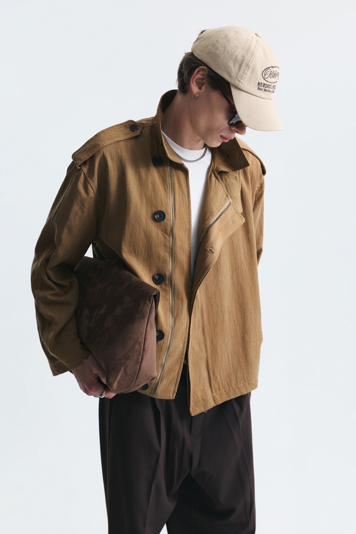 Oversized Button-Up Stand-Up Collar Coat