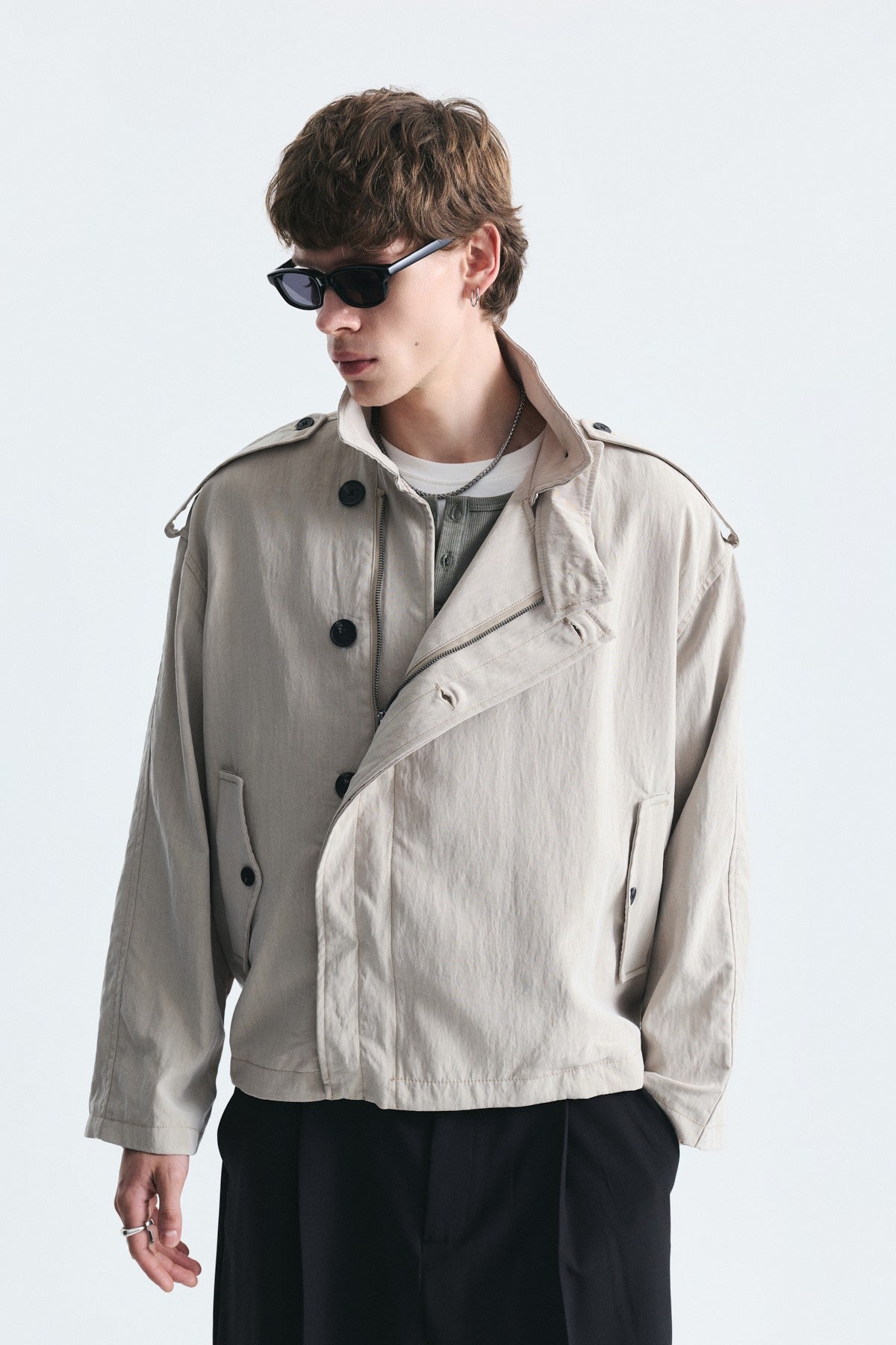 Oversized Button-Up Stand-Up Collar Coat