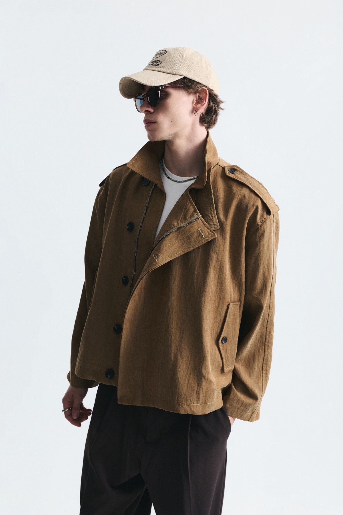 Oversized Button-Up Stand-Up Collar Coat