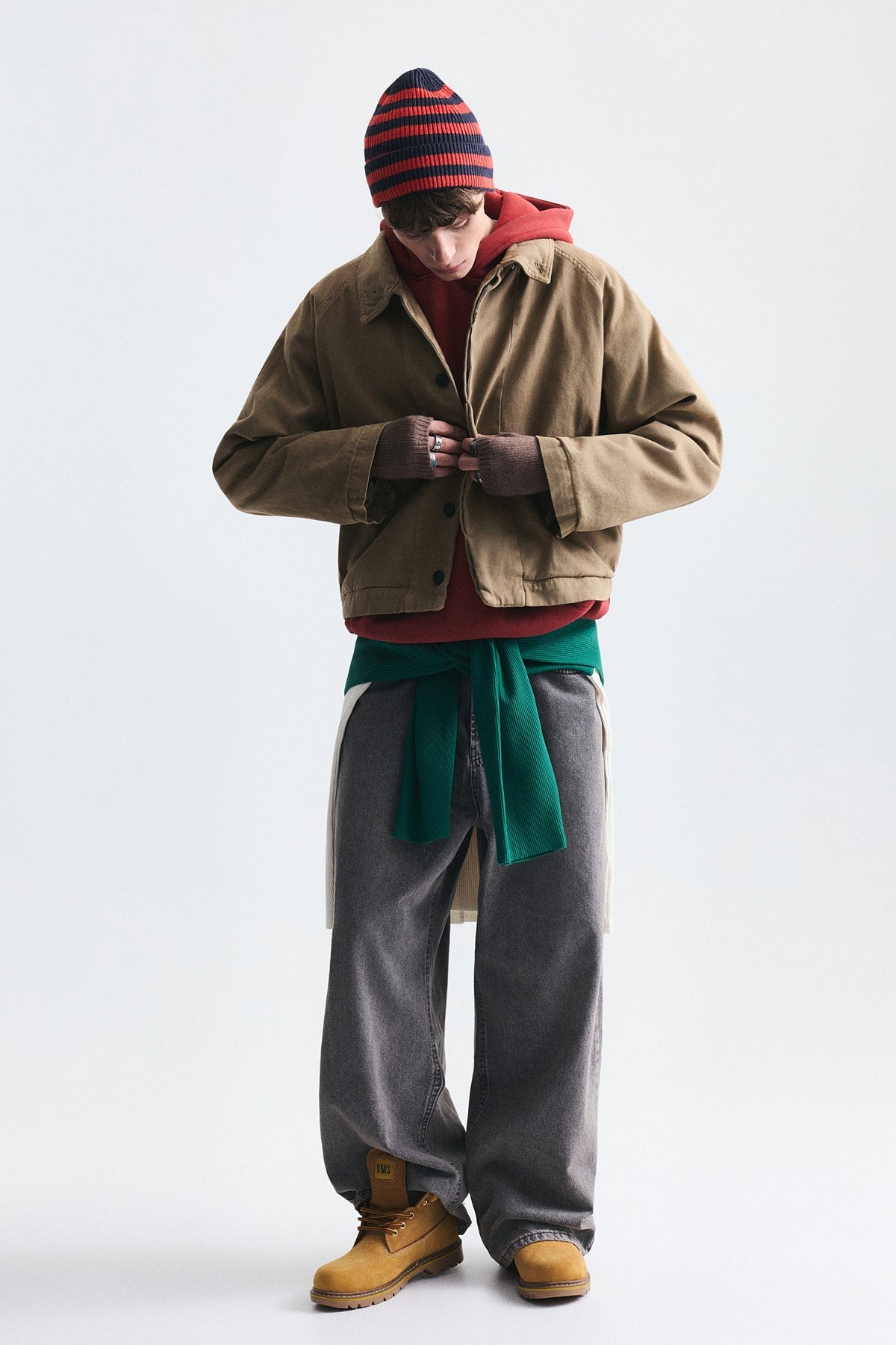 Stand-Up Collar Coat with Hidden Buttons