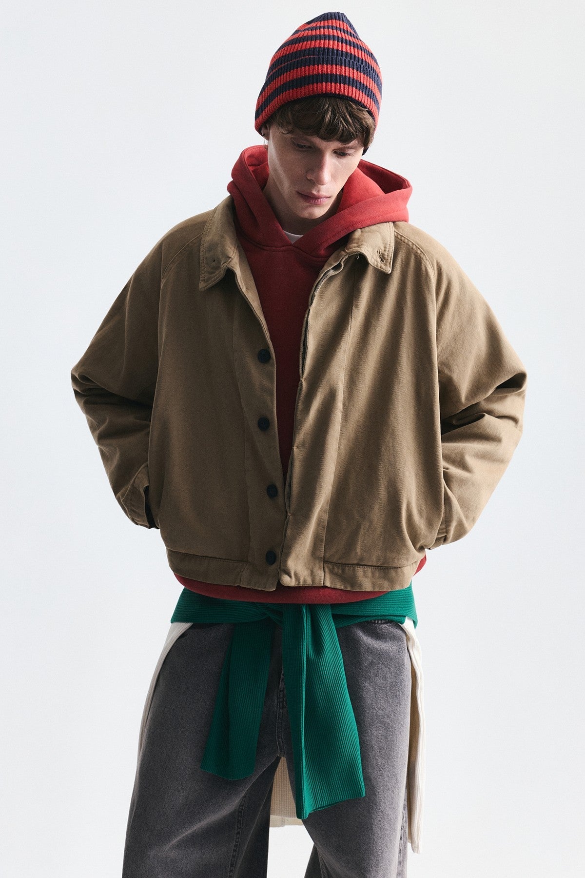 Stand-Up Collar Coat with Hidden Buttons