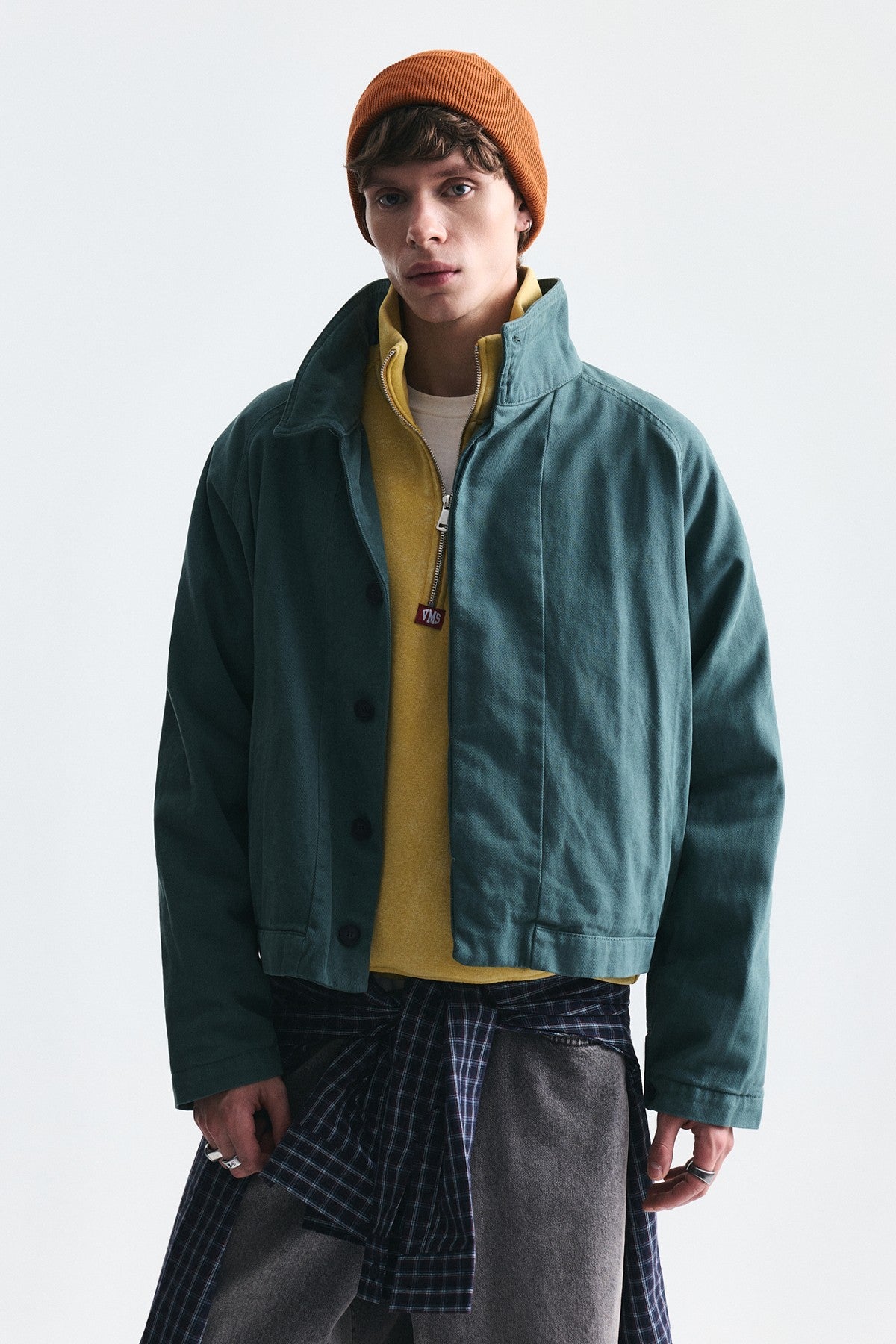 Stand-Up Collar Coat with Hidden Buttons