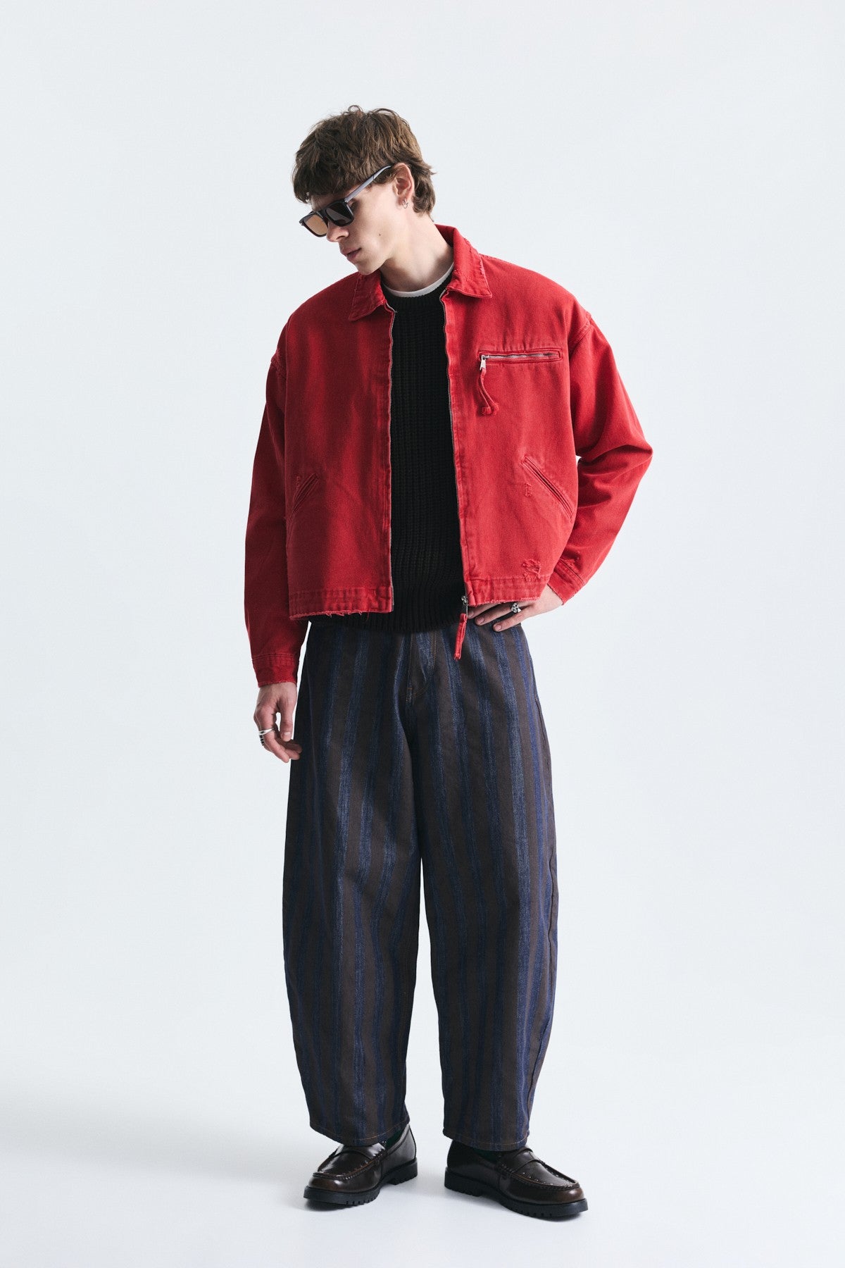 Oversized Zipper-Front Denim Jacket