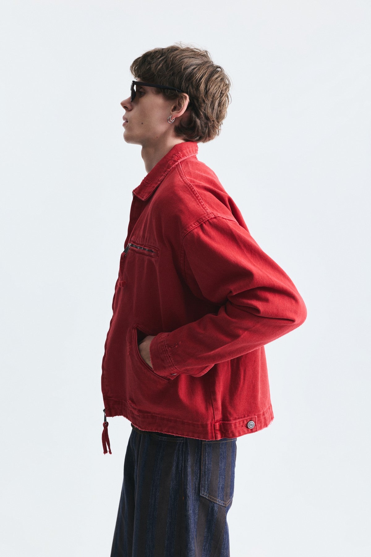 Oversized Zipper-Front Denim Jacket