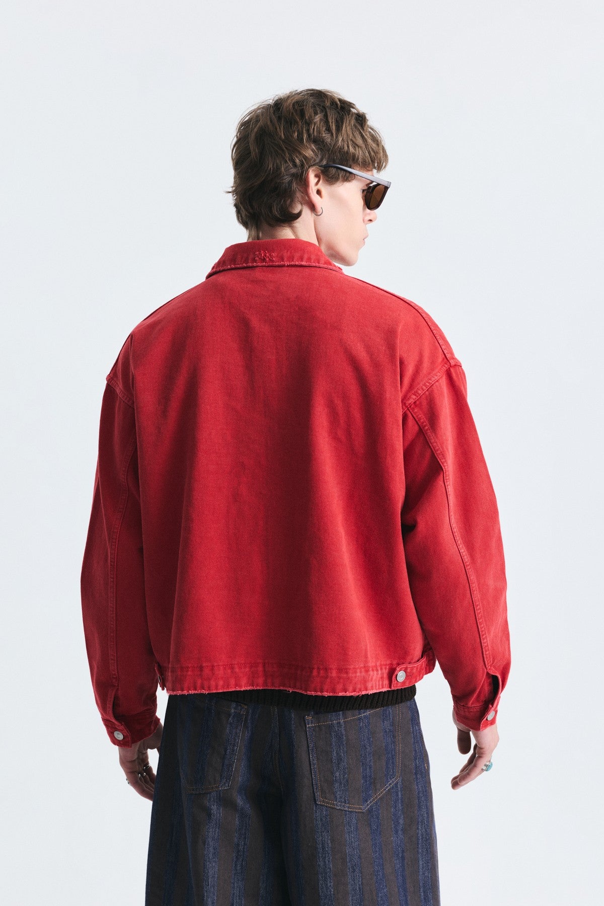 Oversized Zipper-Front Denim Jacket