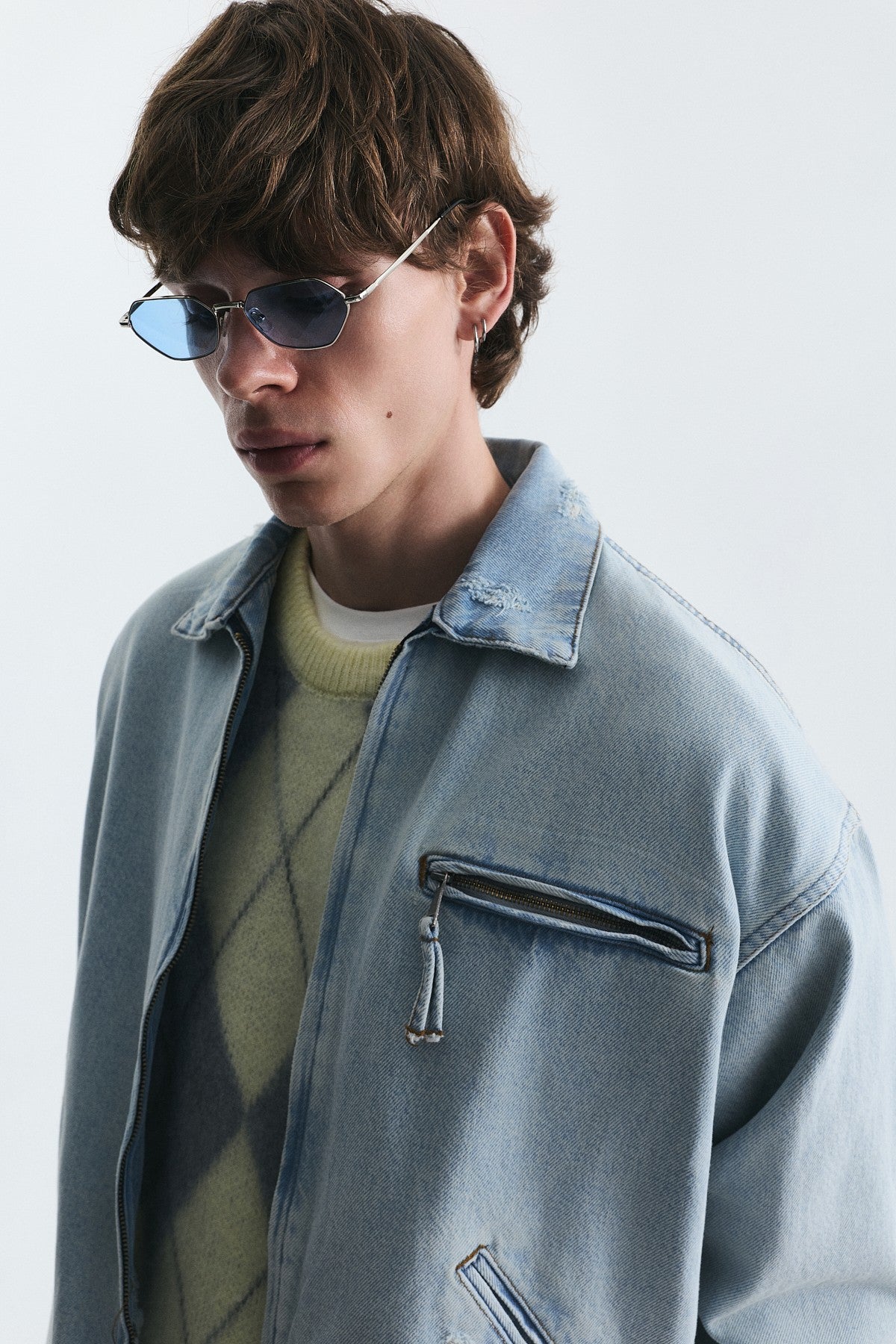 Oversized Zipper-Front Denim Jacket