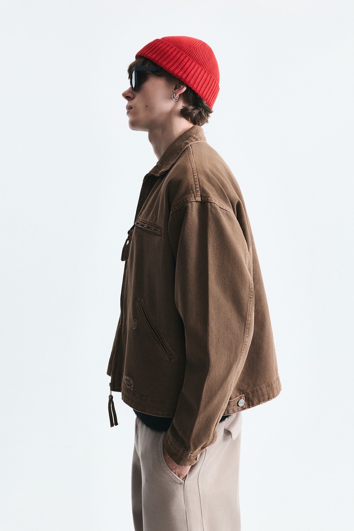 Oversized Zipper-Front Denim Jacket