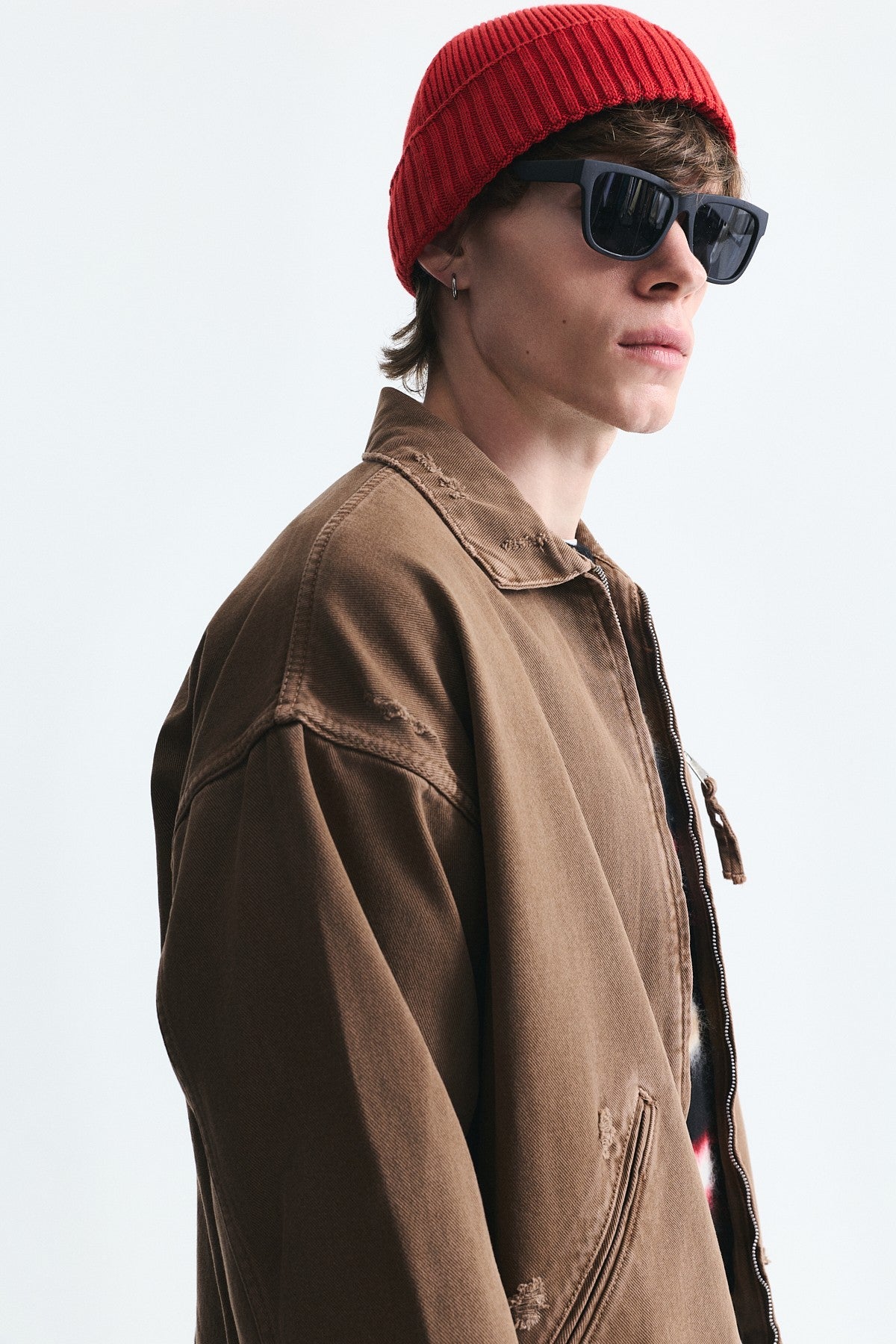 Oversized Zipper-Front Denim Jacket