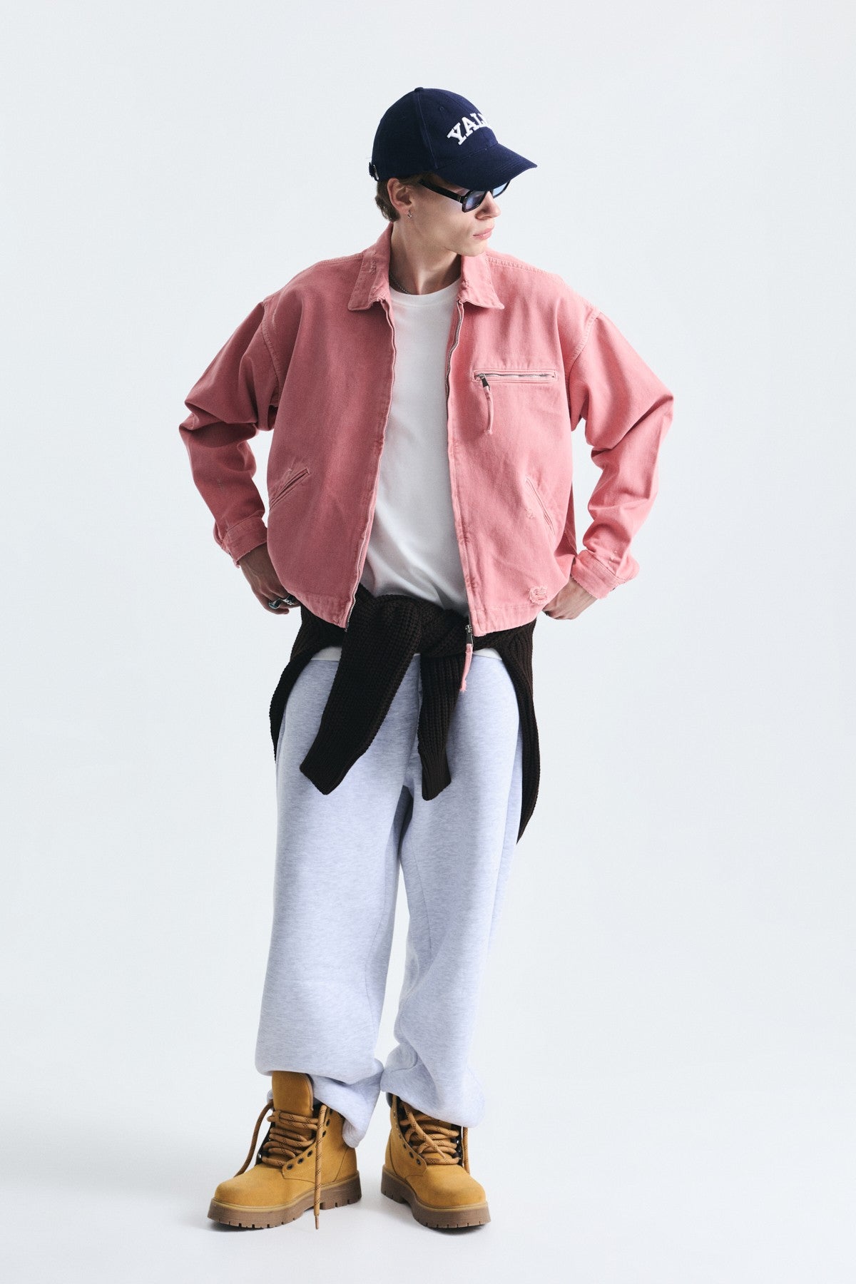 Oversized Zipper-Front Denim Jacket