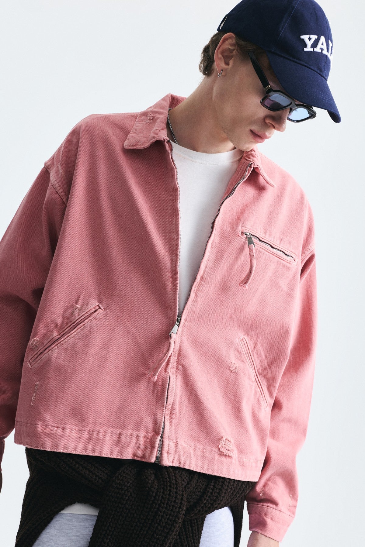 Oversized Zipper-Front Denim Jacket