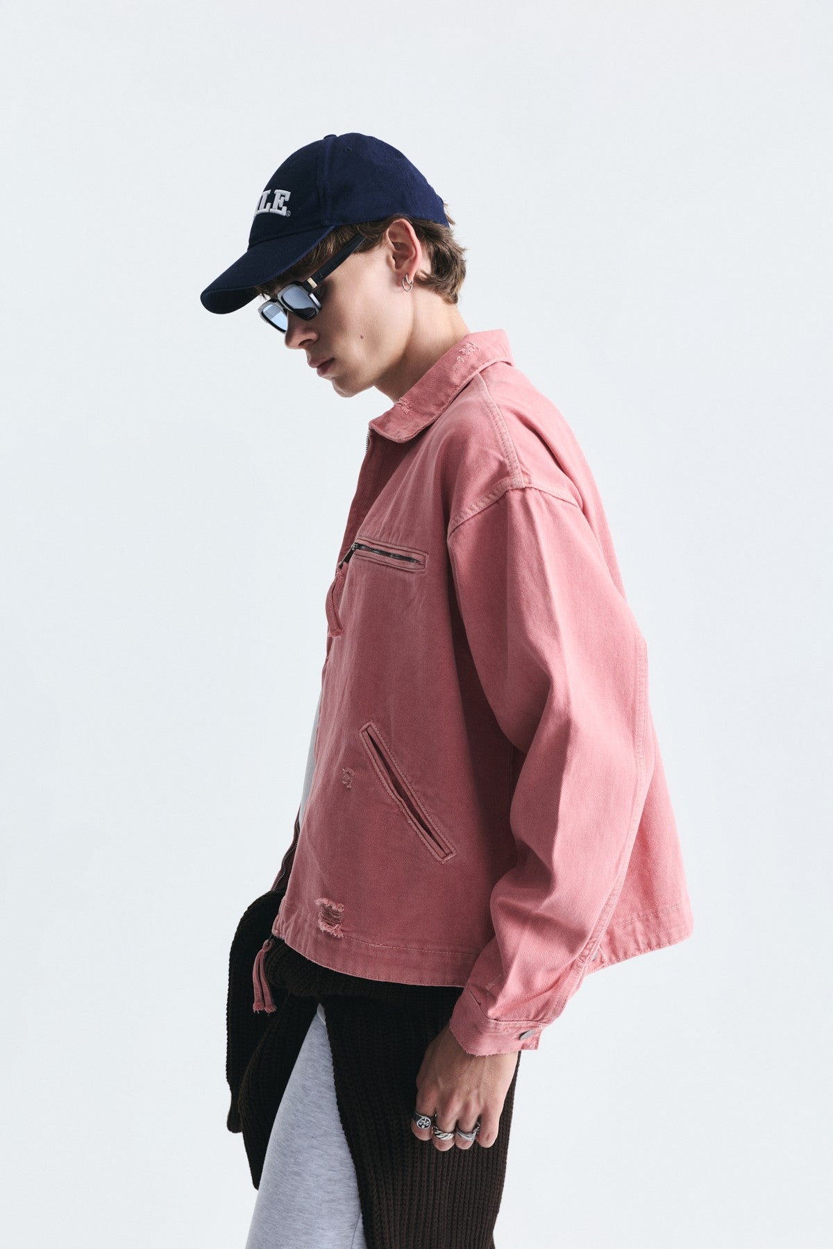 Oversized Zipper-Front Denim Jacket