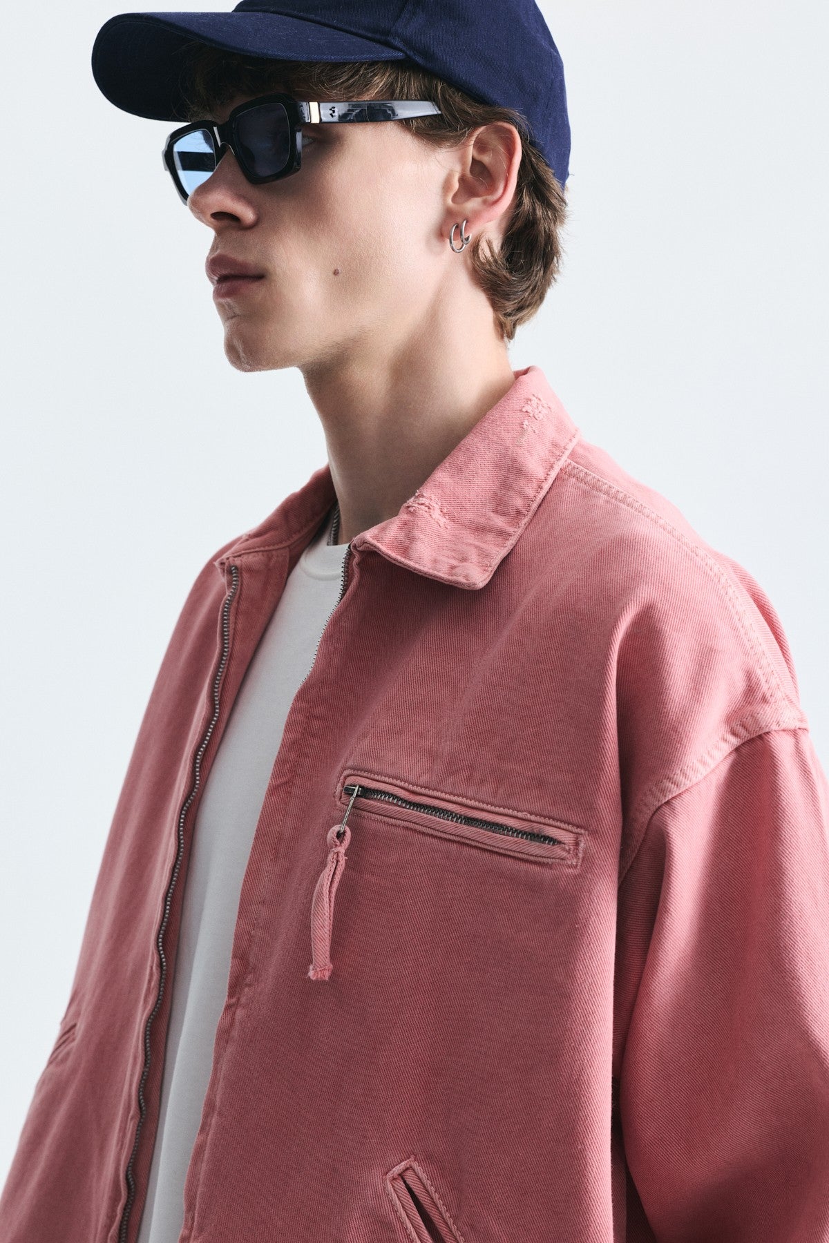 Oversized Zipper-Front Denim Jacket
