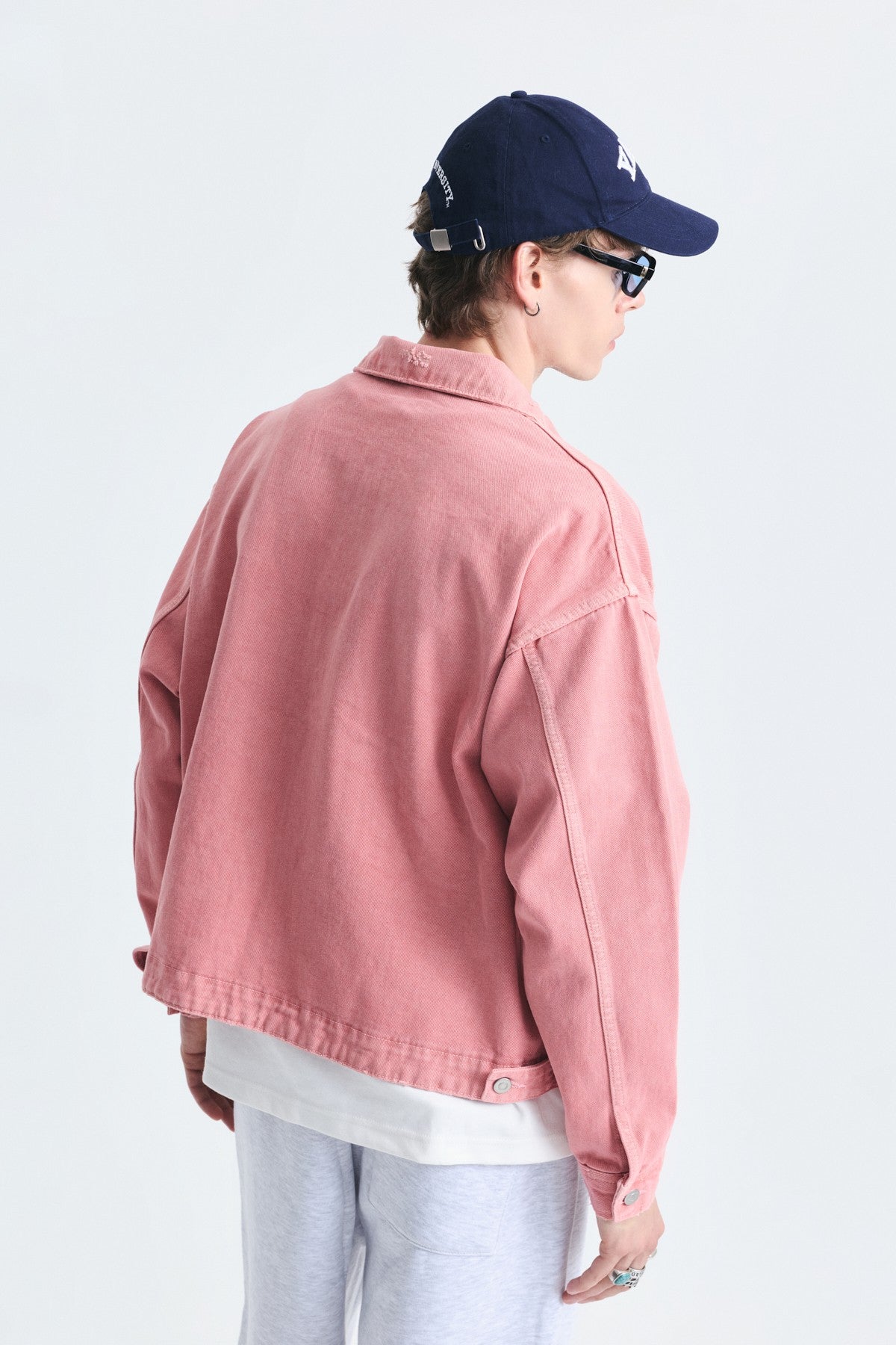 Oversized Zipper-Front Denim Jacket