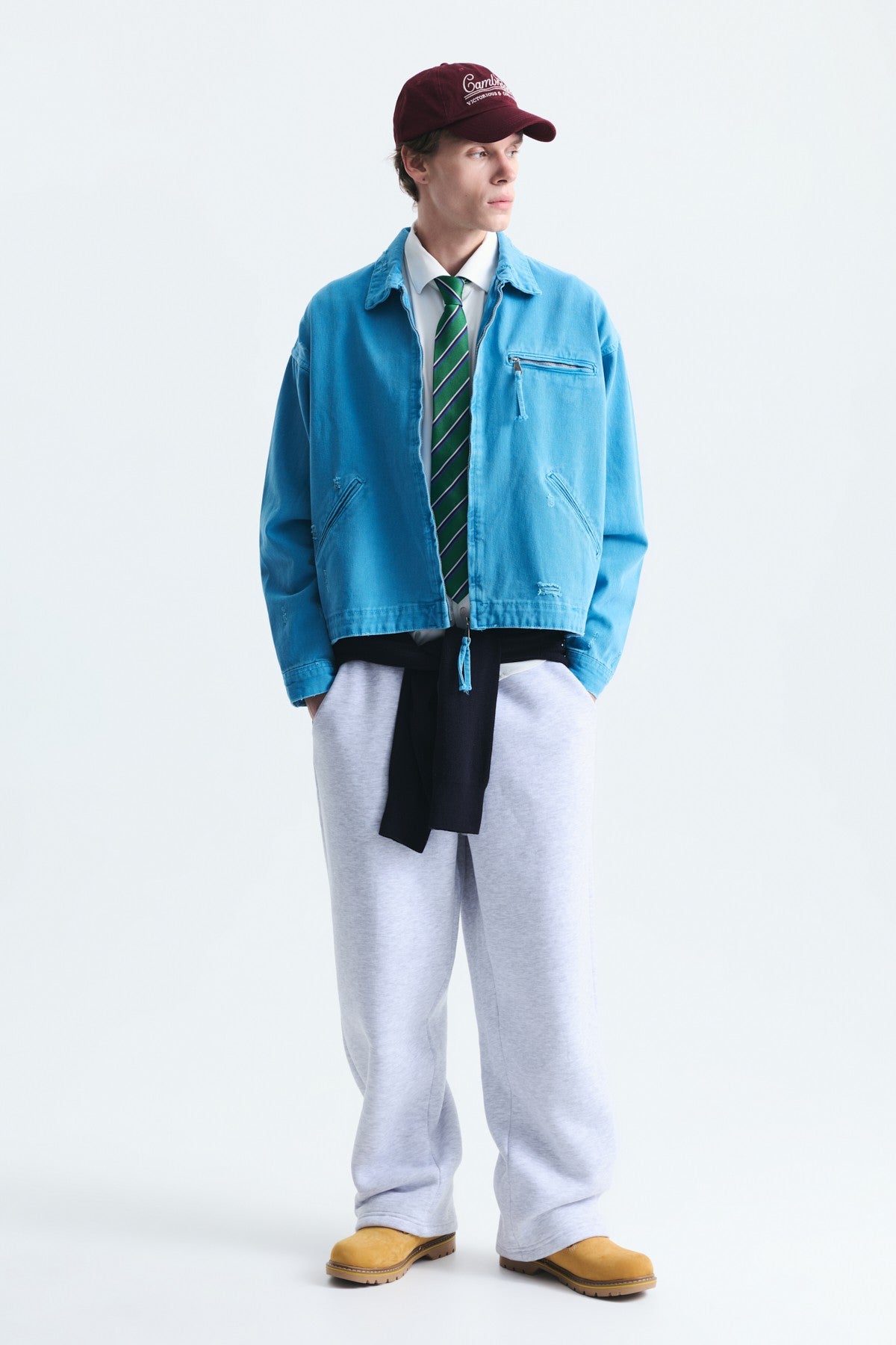 Oversized Zipper-Front Denim Jacket