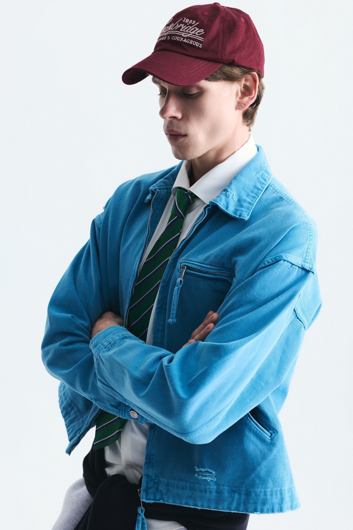 Oversized Zipper-Front Denim Jacket