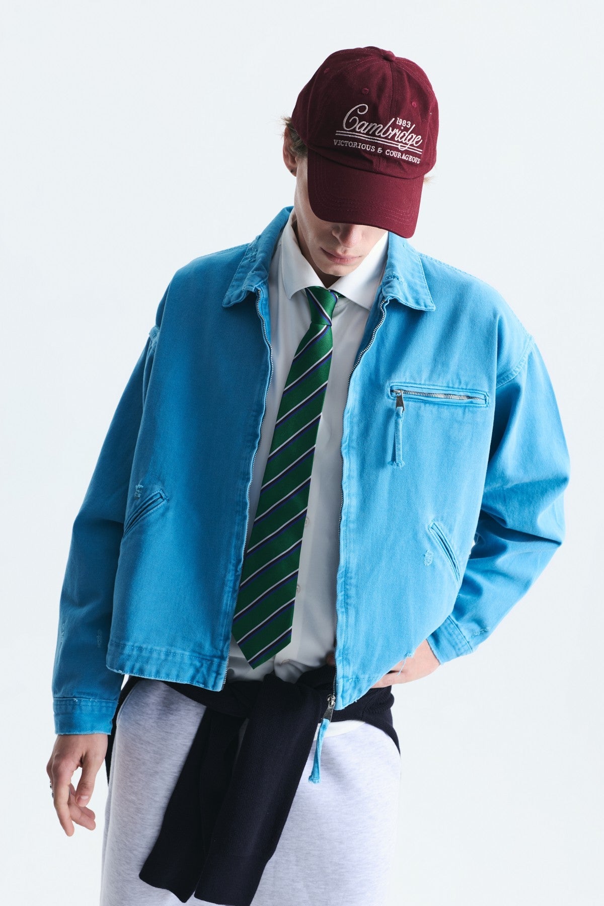 Oversized Zipper-Front Denim Jacket