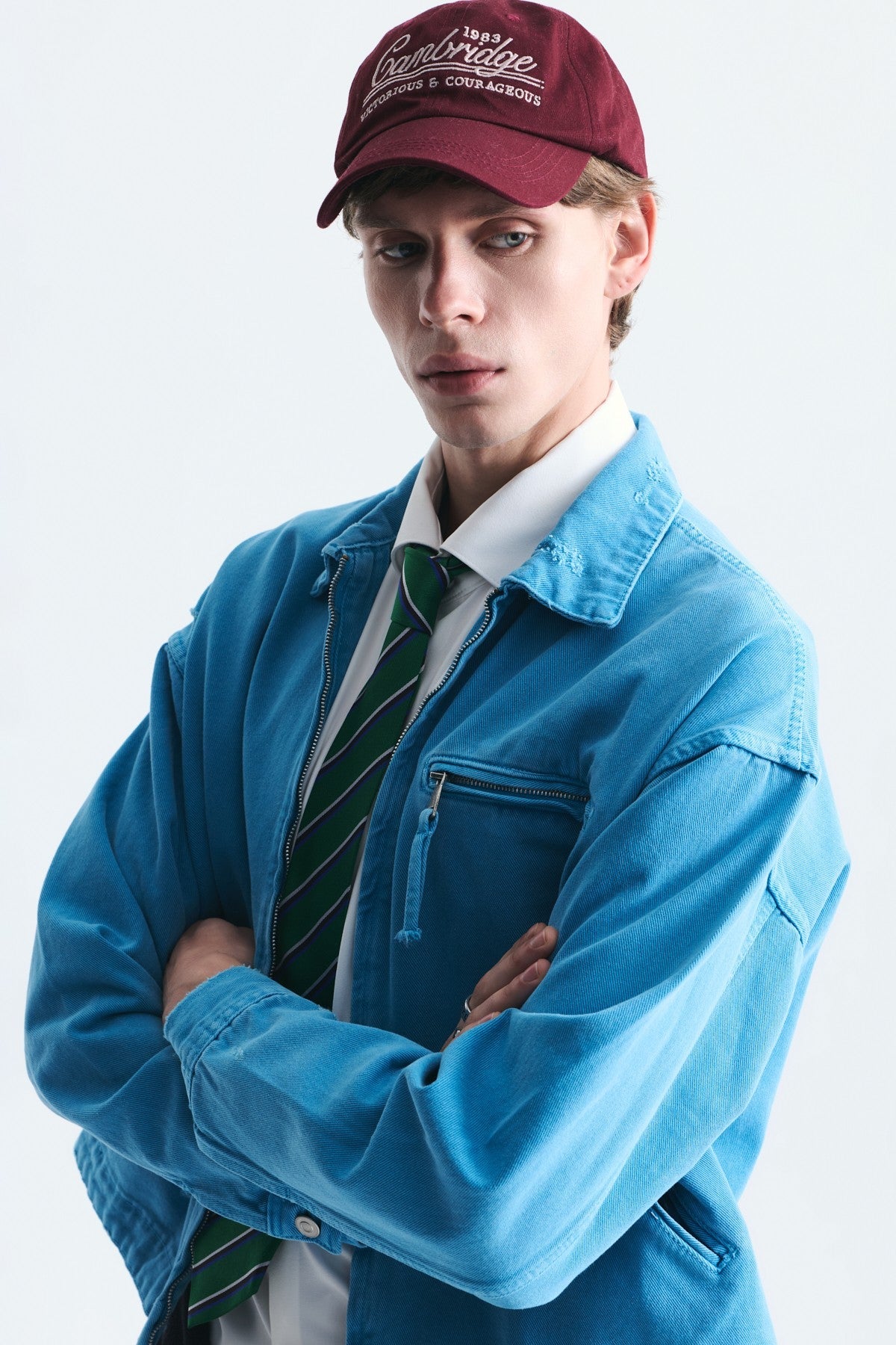 Oversized Zipper-Front Denim Jacket