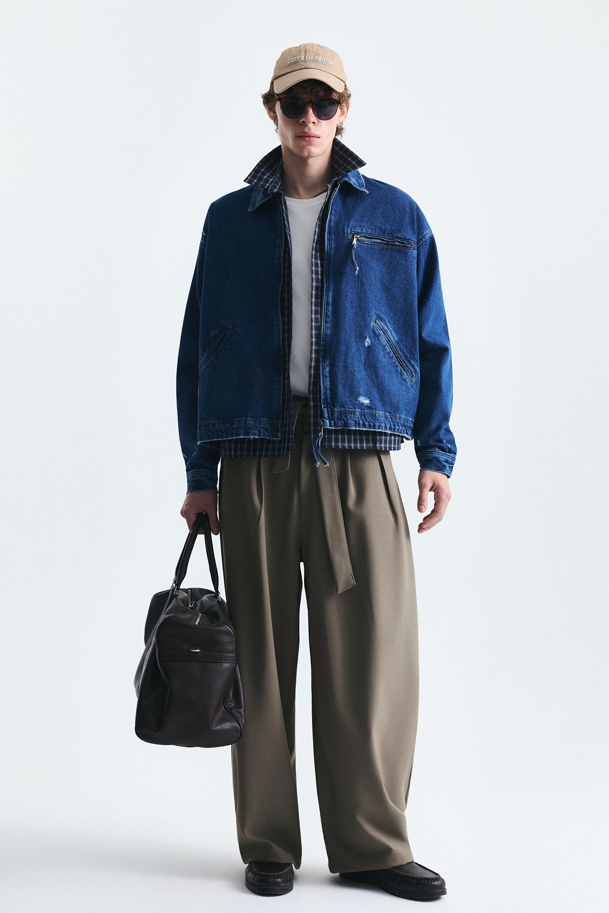 Oversized Zipper-Front Denim Jacket