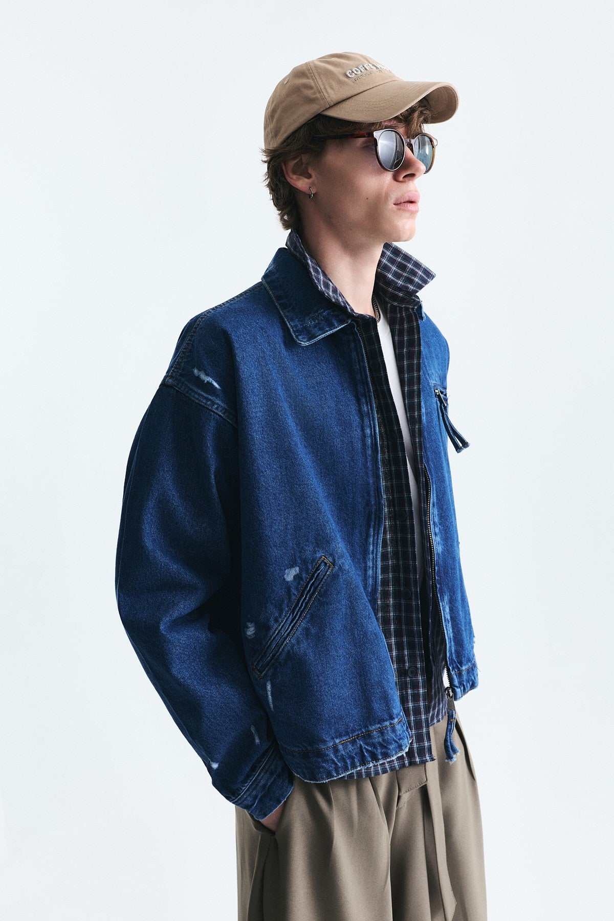 Oversized Zipper-Front Denim Jacket