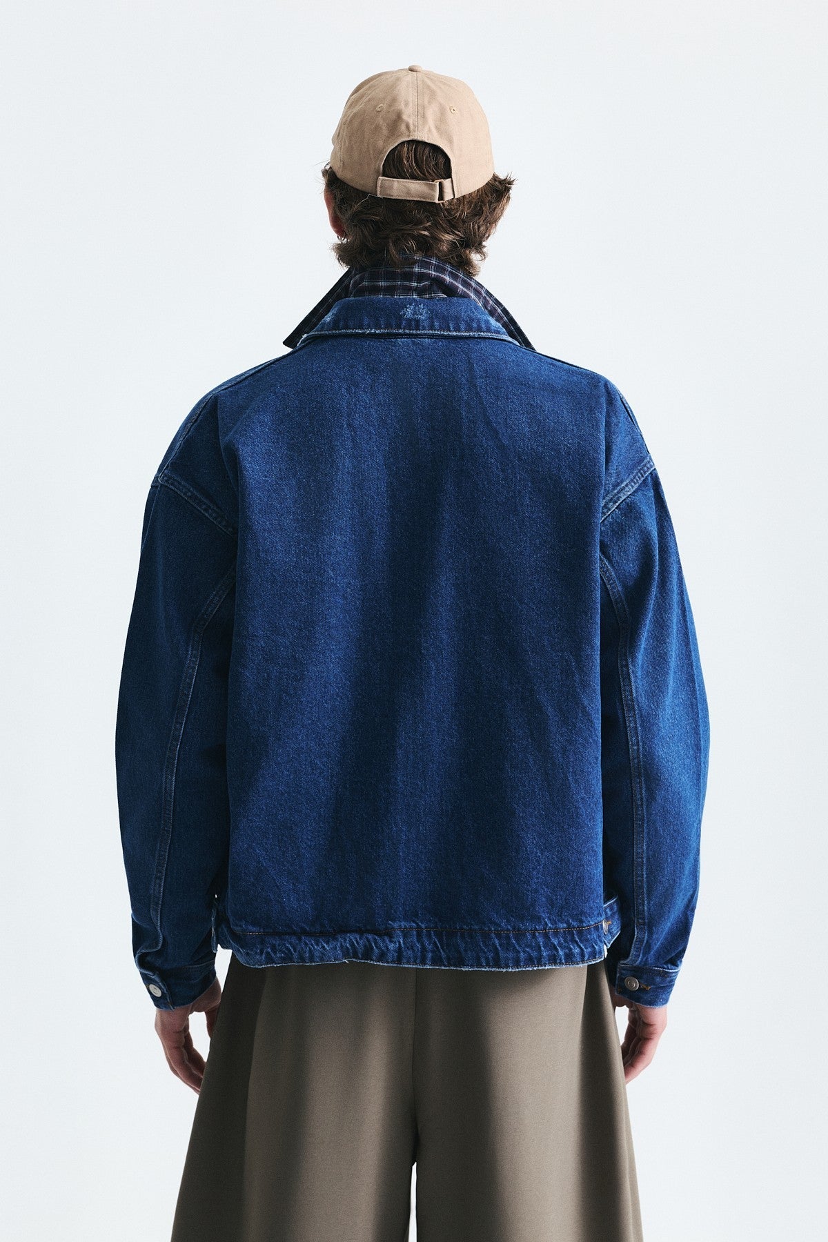 Oversized Zipper-Front Denim Jacket