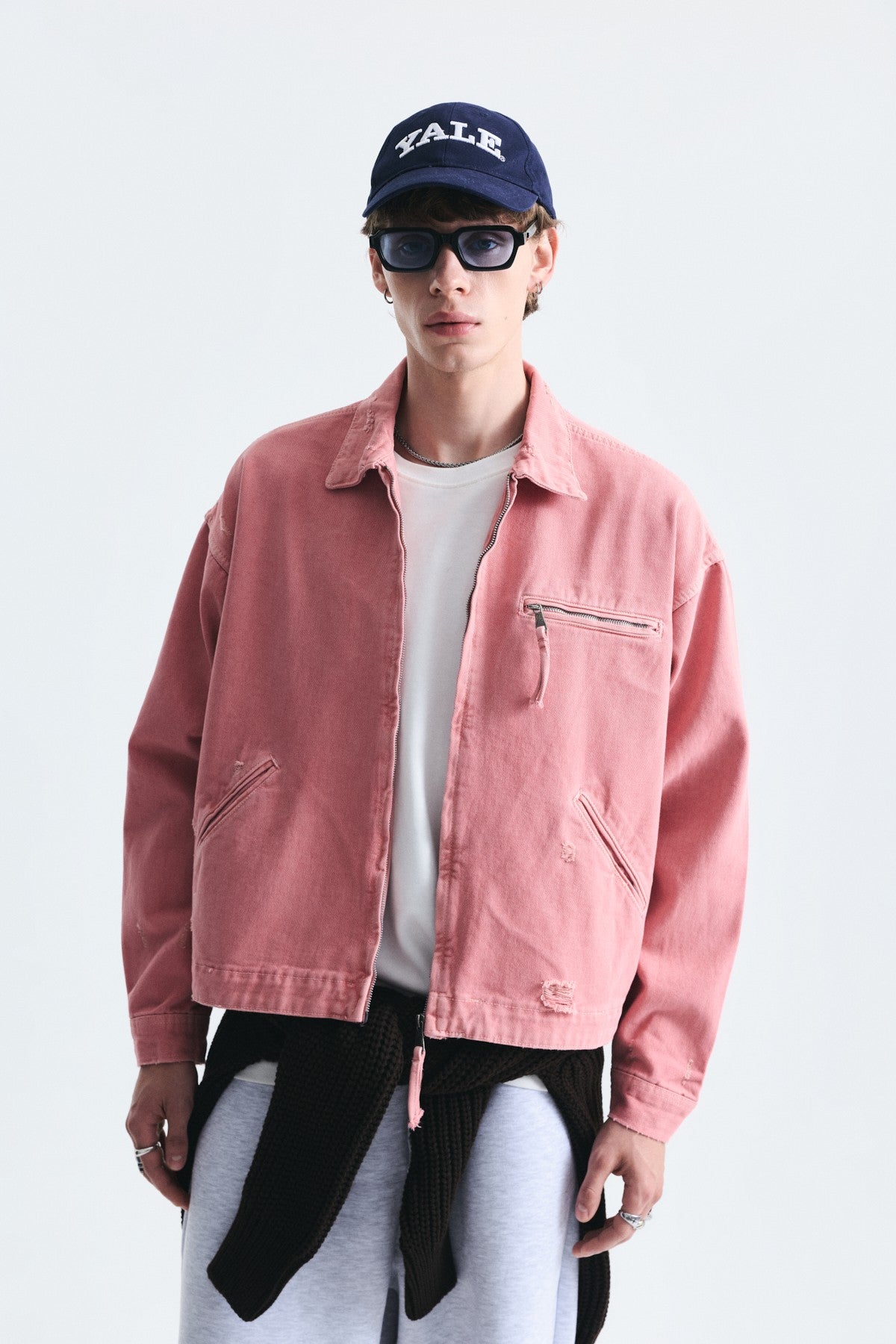Oversized Zipper-Front Denim Jacket