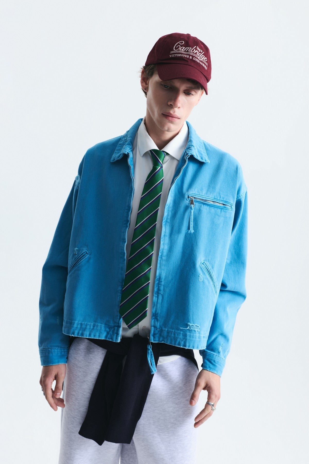 Oversized Zipper-Front Denim Jacket